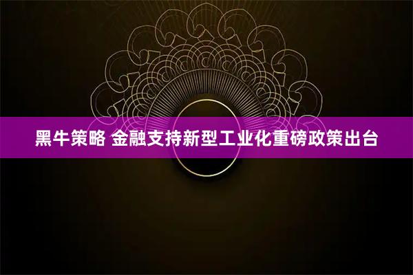 黑牛策略 金融支持新型工业化重磅政策出台